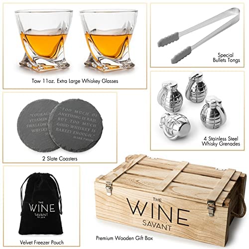 Unique Personalized Whiskey Gift Box Set Grenade Whiskey Set Customized Drinkware Gifts for Men by Groovy Guy