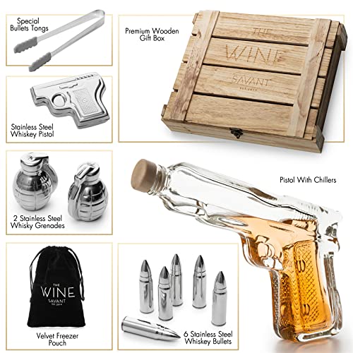 Luxurious Bar Gift Set - Golf Whiskey Glasses - Golf Ball Chillers - Tongs  - Set in Premium Wood Box by The Wine Savant - Unique Whiskey Glass Set 