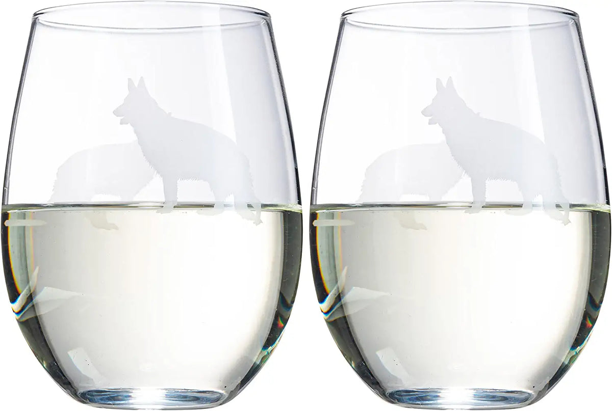 Unique Personalized German Shepherd Stemless Wine Glasses Set Customized Wine Glass Gifts for Men by Groovy Guy