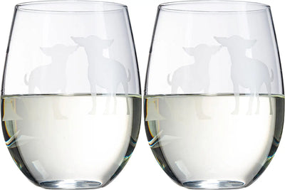 Chihuahua Stemless Wine Glasses Set