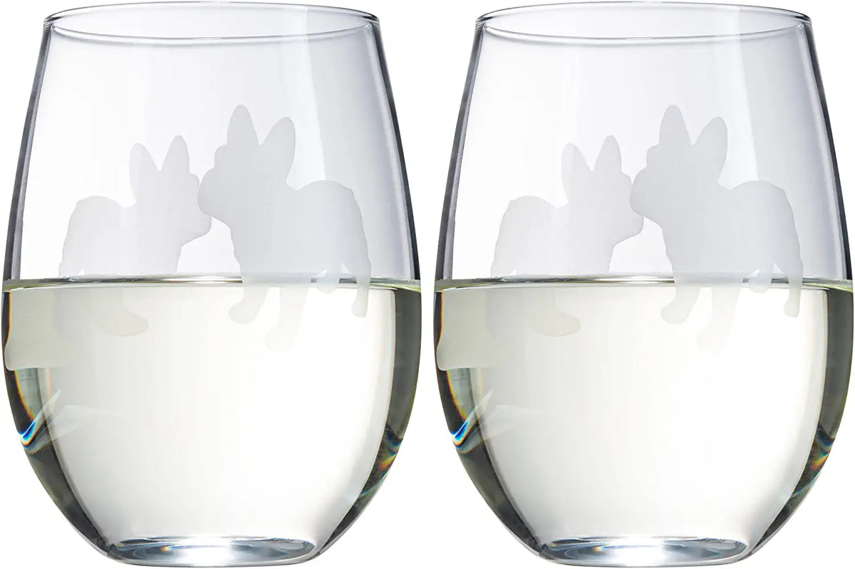 Unique Personalized French Bulldog Stemless Wine Glasses Set Customized Wine Glass Gifts for Men by Groovy Guy