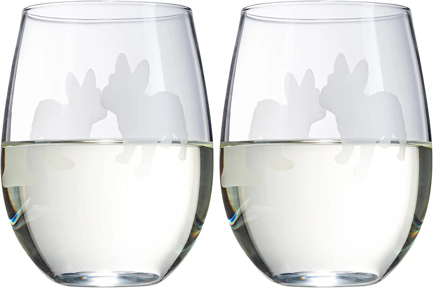 Unique Personalized French Bulldog Stemless Wine Glasses Set Customized Wine Glass Gifts for Men by Groovy Guy