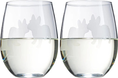 French Bulldog Stemless Wine Glasses Set