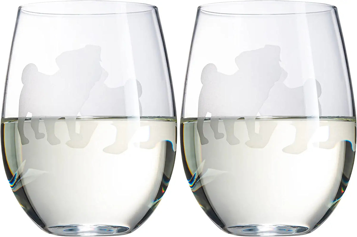 Unique Personalized Pug Dog Stemless Wine Glasses Set Customized Wine Glass Gifts for Men by Groovy Guy