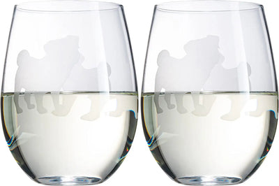 Pug Dog Stemless Wine Glasses Set