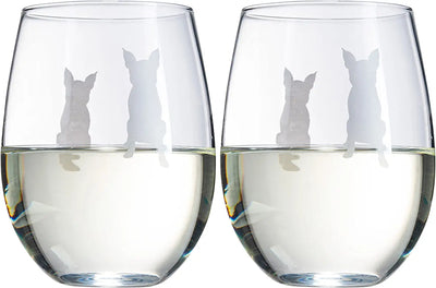 Boston Terrior Stemless Wine Glasses Set