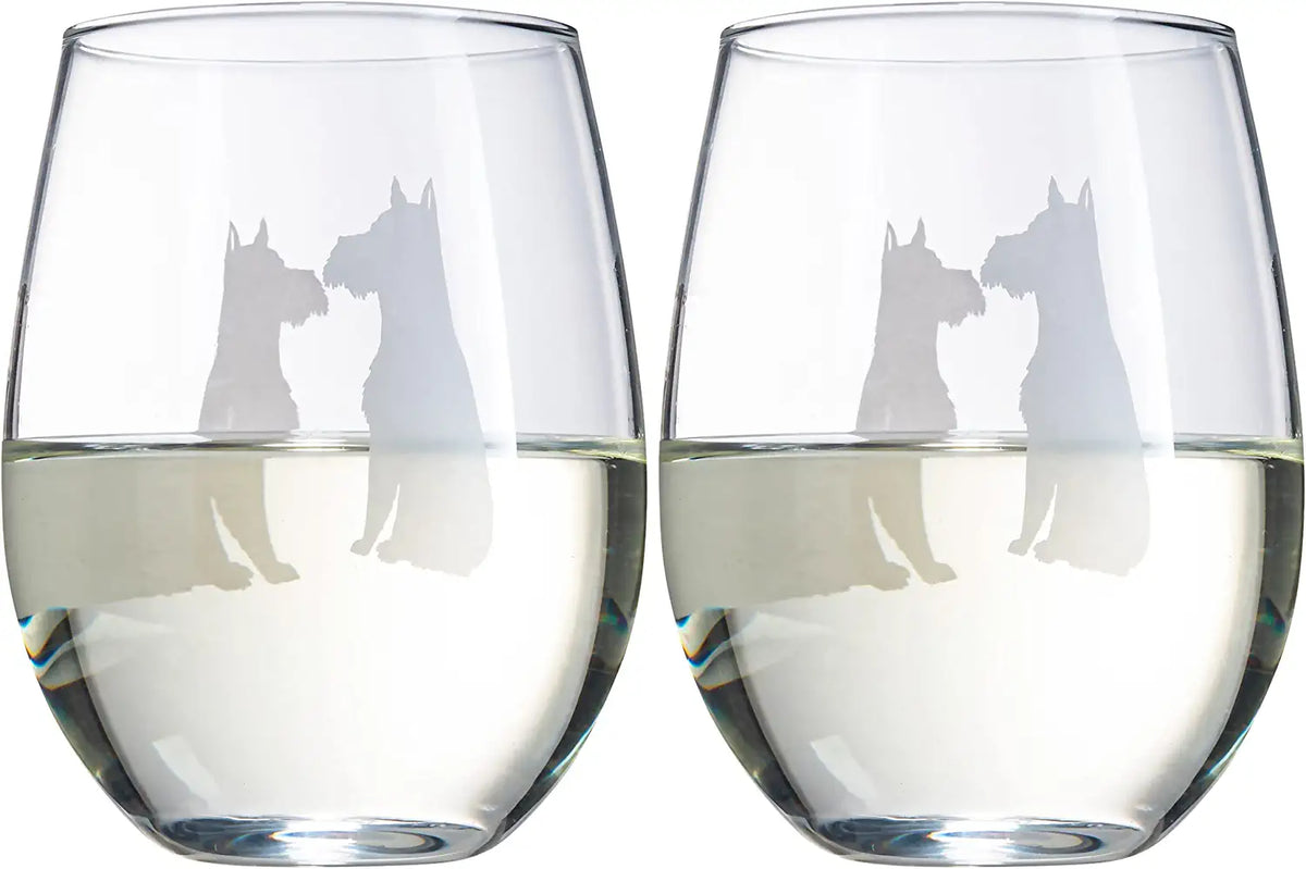 Unique Personalized Schnauzer Stemless Wine Glasses Set Customized Wine Glass Gifts for Men by Groovy Guy