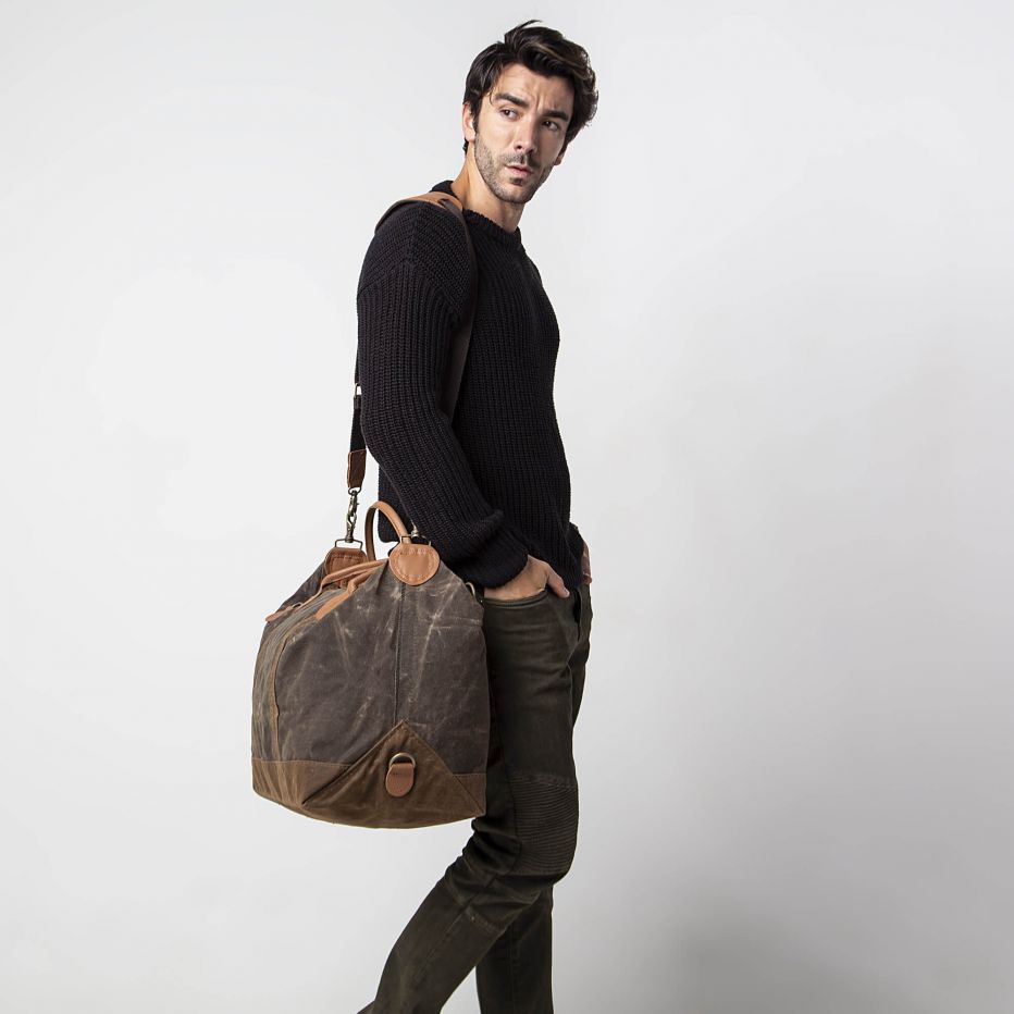 Unique Personalized Waxed Weekender Duffle Bag Customized Duffel Bags Gifts for Men by Groovy Guy