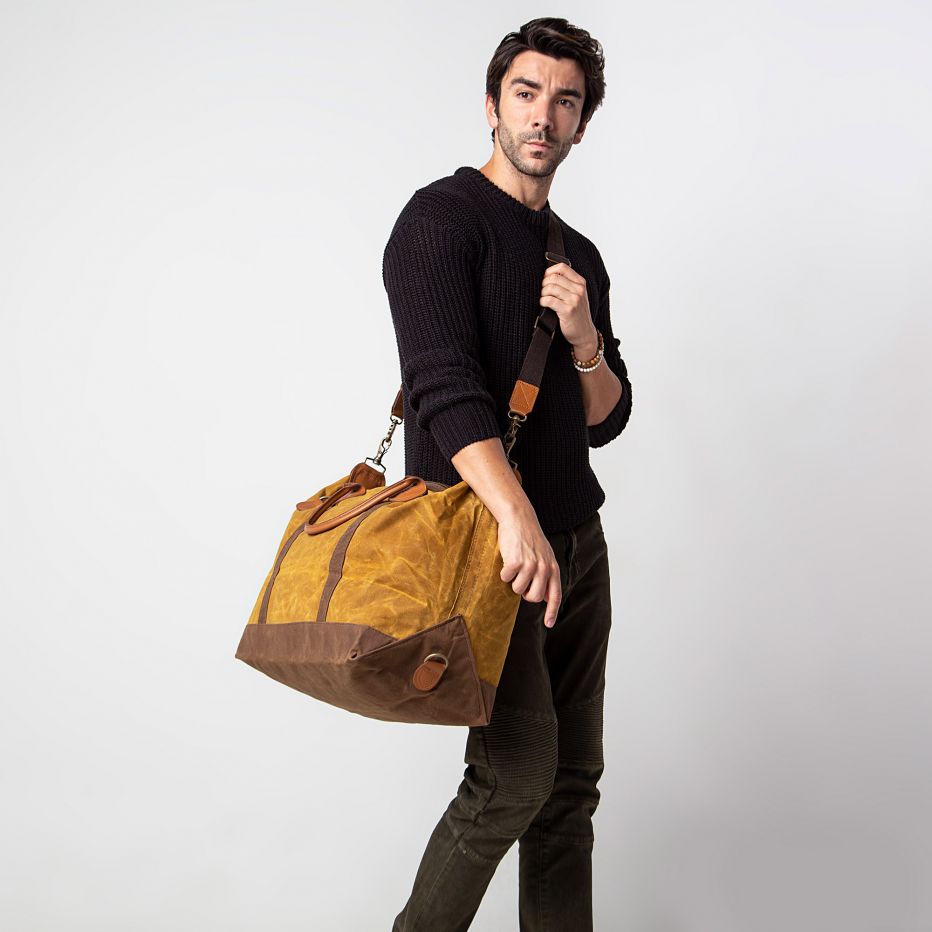 Unique Personalized Waxed Weekender Duffle Bag Customized Duffel Bags Gifts for Men by Groovy Guy