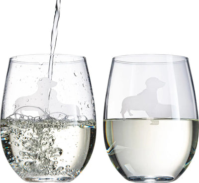 Daschund Stemless Wine Glasses Set