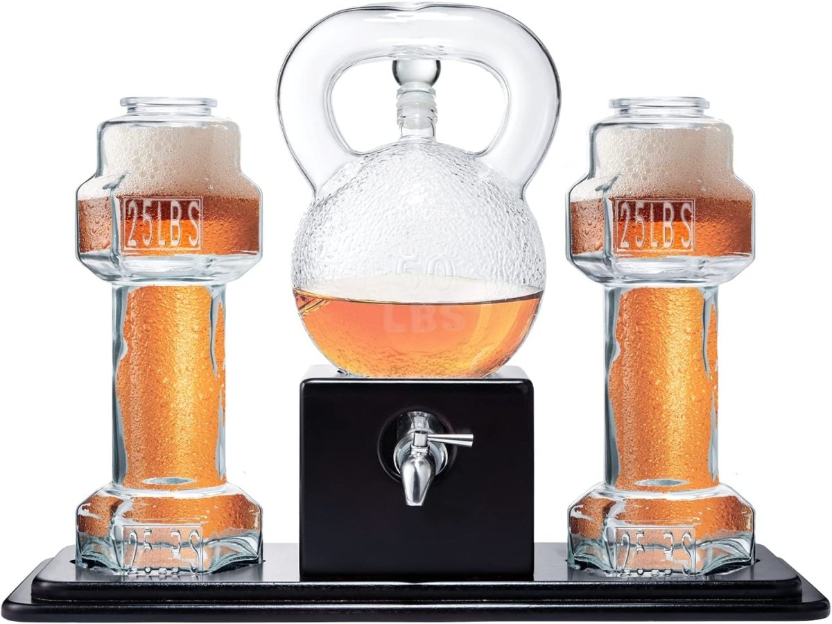 Unique Personalized Kettlebell Decanter Set Customized Decanter Set Gifts for Men by Groovy Guy