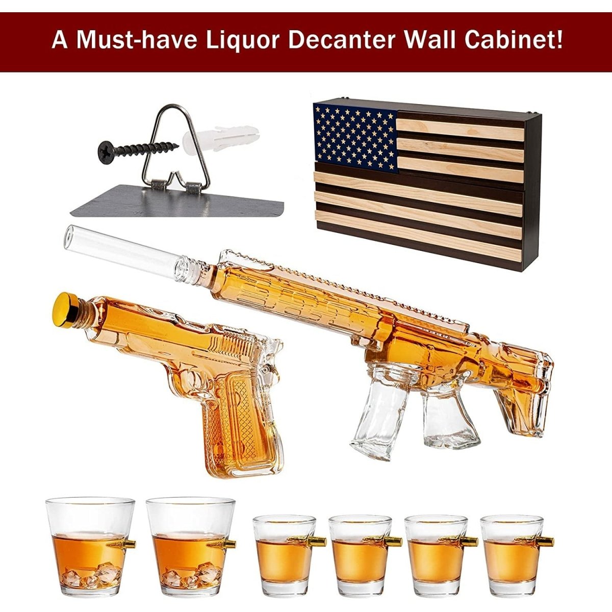 Unique Personalized Whiskey Decanter Flag Bar Set Customized Gifts for Men by Groovy Guy