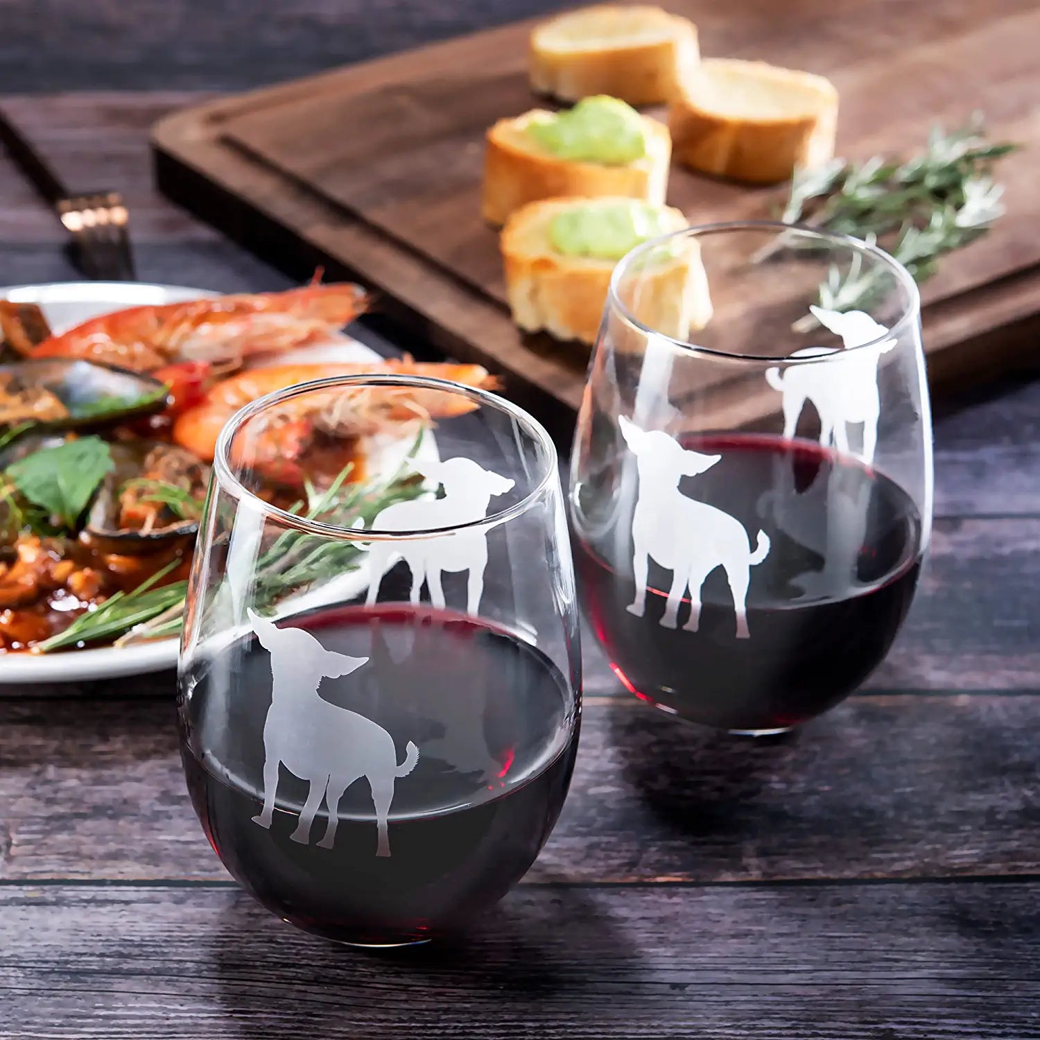 Unique Personalized Chihuahua Stemless Wine Glasses Set Customized Wine Glass Gifts for Men by Groovy Guy