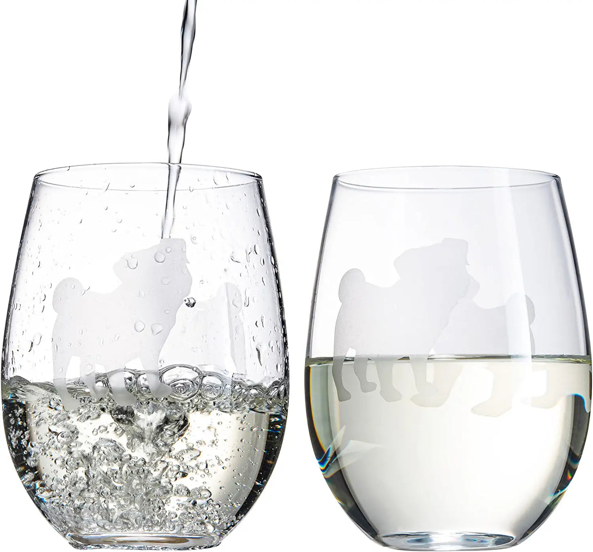 Unique Personalized Pug Dog Stemless Wine Glasses Set Customized Wine Glass Gifts for Men by Groovy Guy