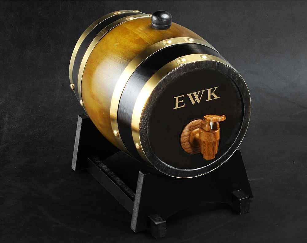 Custom personalized whiskey barrel with engraved initials