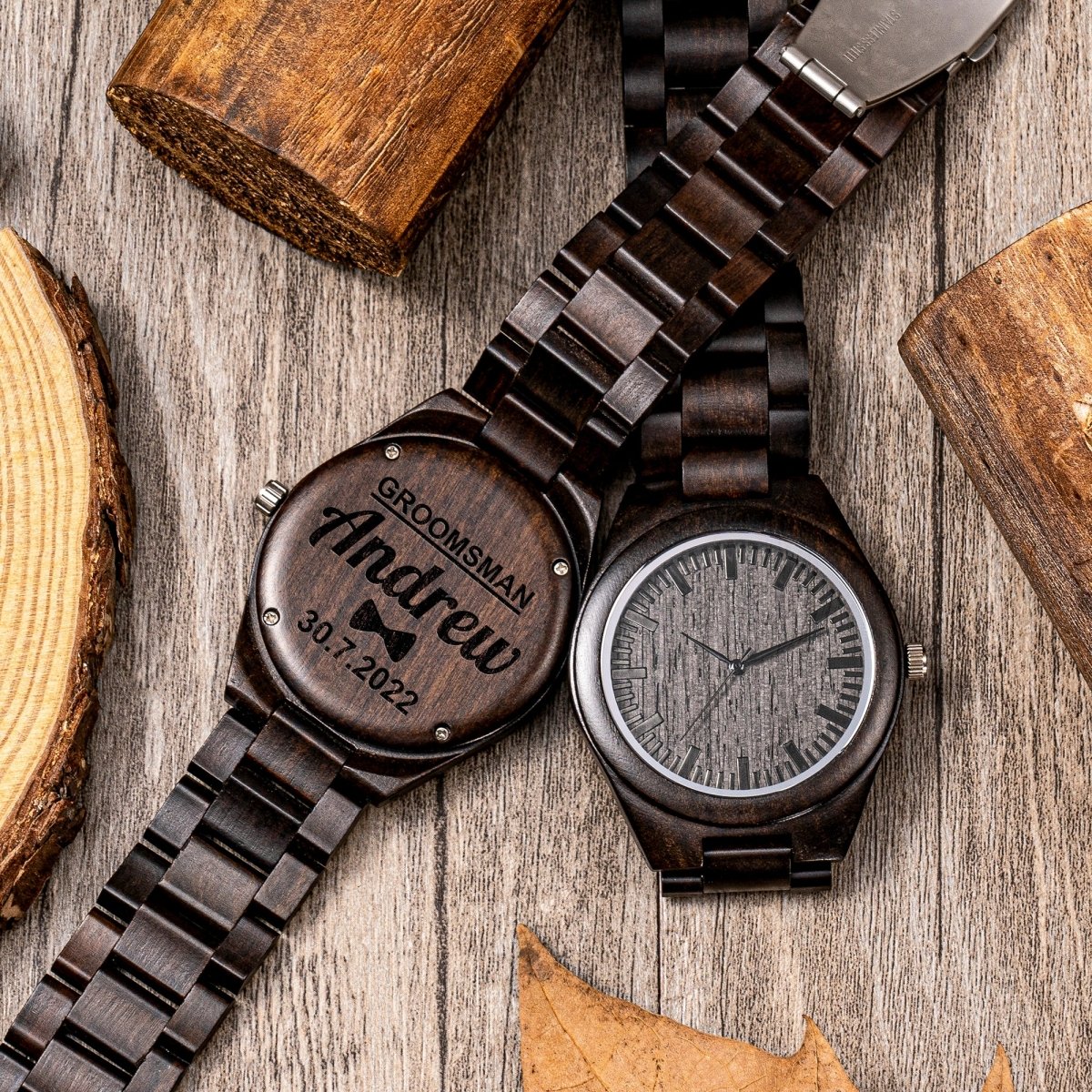 Unique Personalized Engraved Wooden Links Watch Customized Watches Gifts for Men by Groovy Guy