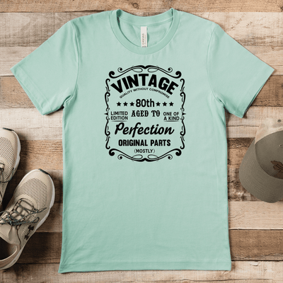 Mens Light Green T Shirt with 80th-Vintage design