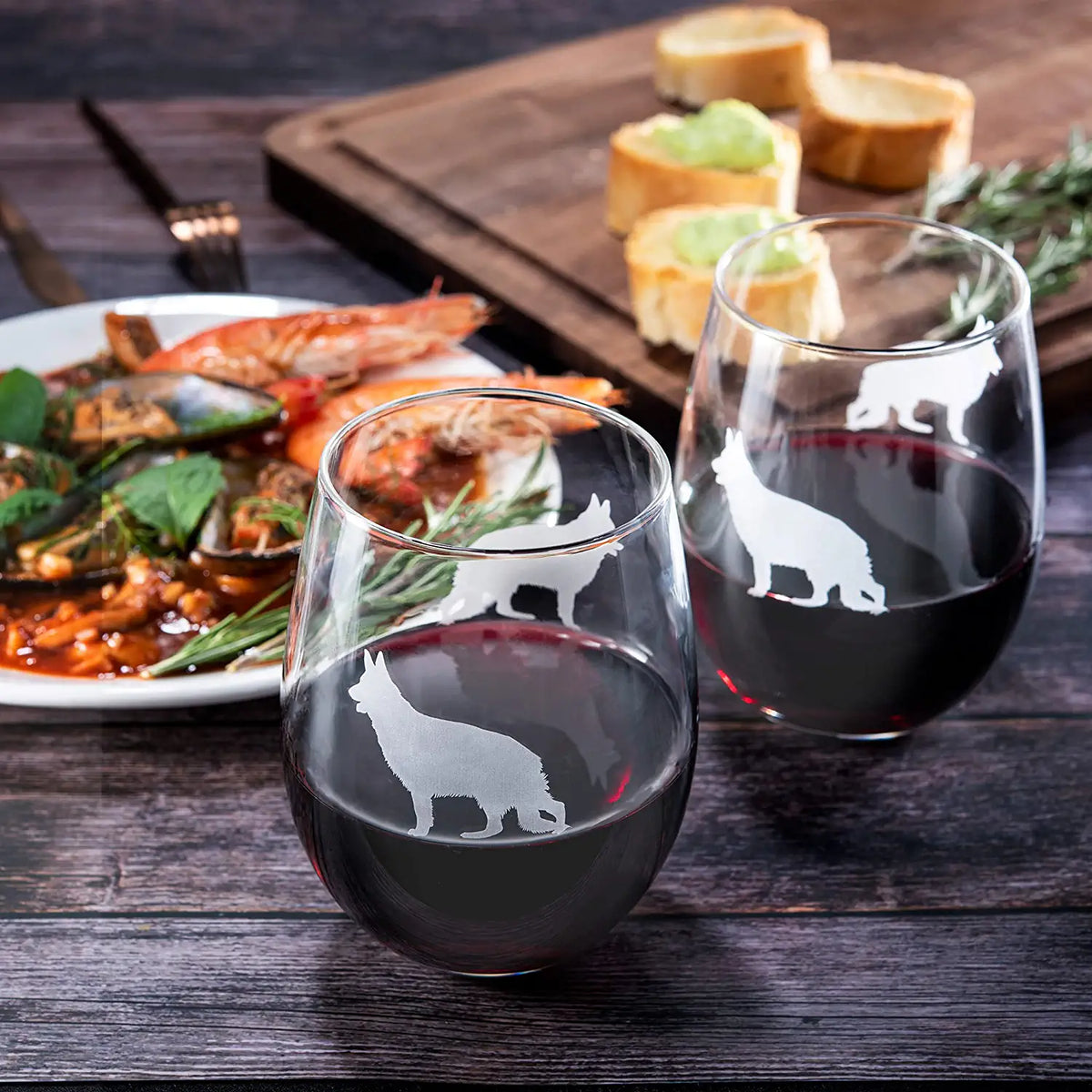 Unique Personalized German Shepherd Stemless Wine Glasses Set Customized Wine Glass Gifts for Men by Groovy Guy