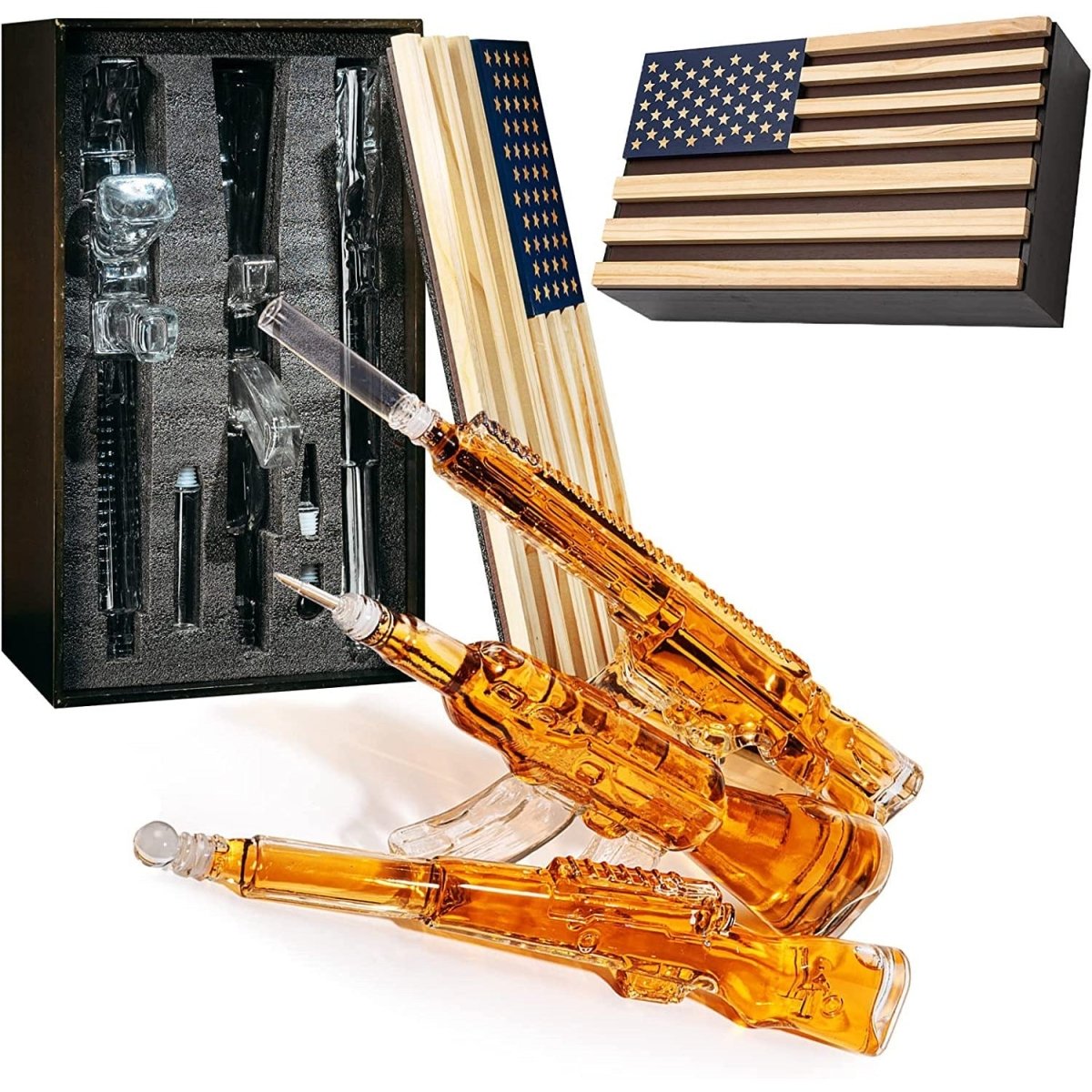 Unique Personalized 3 Gun Whiskey Decanters Set Customized Decanter Set Gifts for Men by Groovy Guy