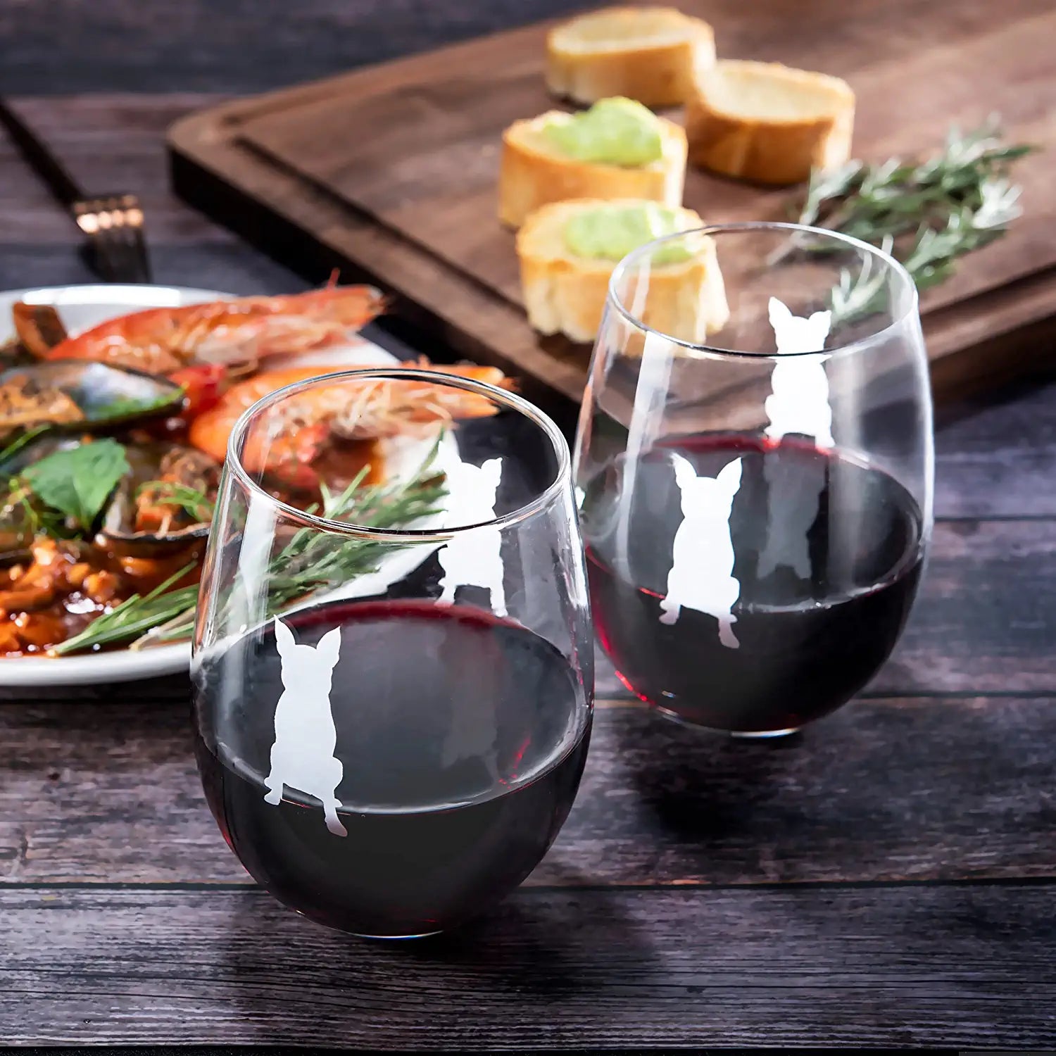 Unique Personalized Boston Terrior Stemless Wine Glasses Set Customized Wine Glass Gifts for Men by Groovy Guy