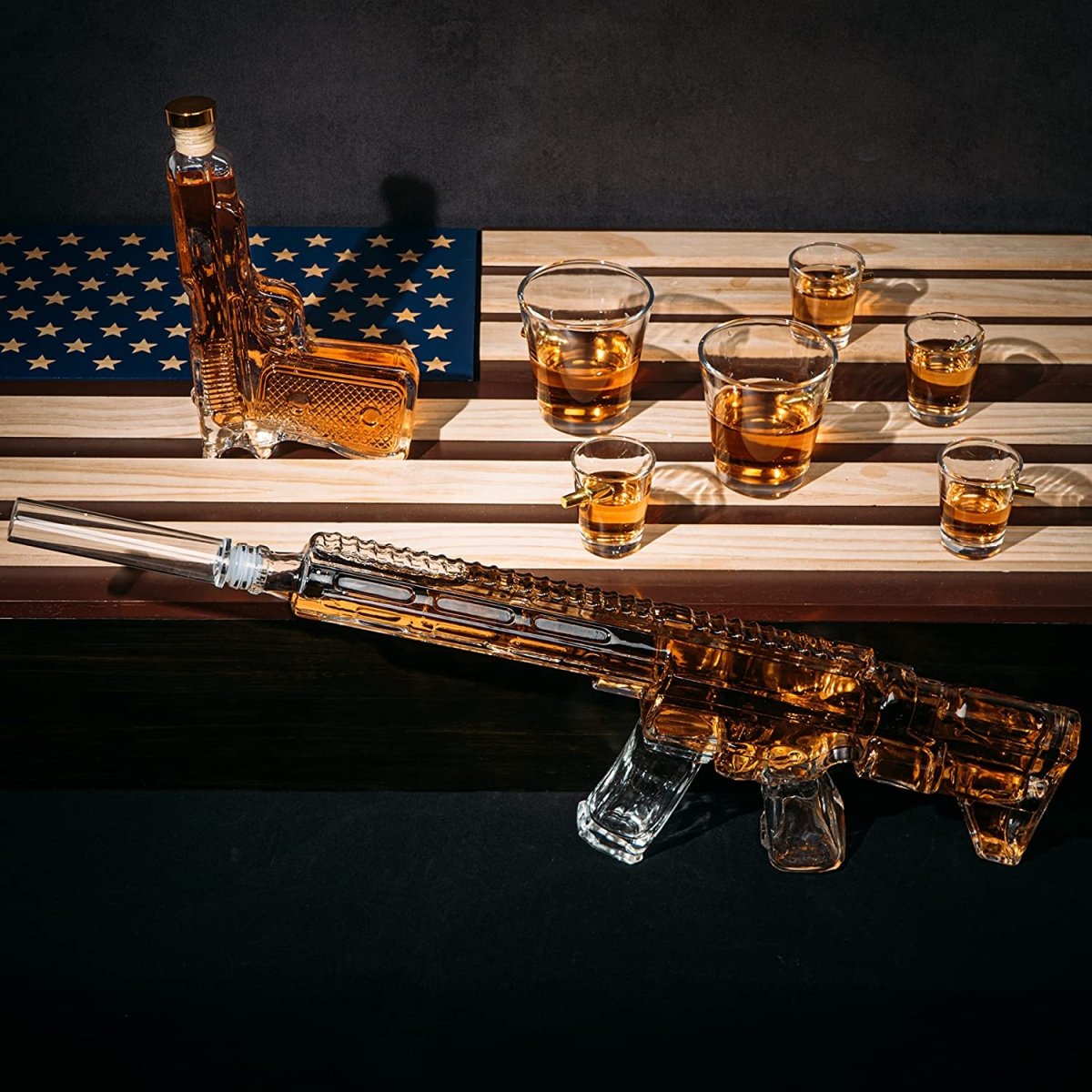 Unique Personalized Whiskey Decanter Flag Bar Set Customized Gifts for Men by Groovy Guy