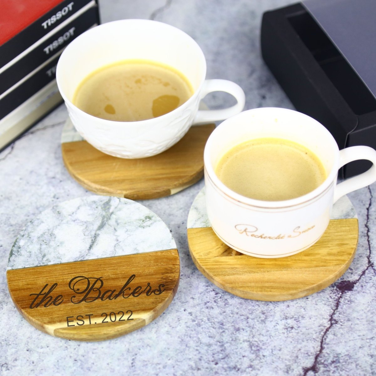 Unique Personalized Stained & Marbled Coaster Set Customized Coasters Gifts for Men by Groovy Guy