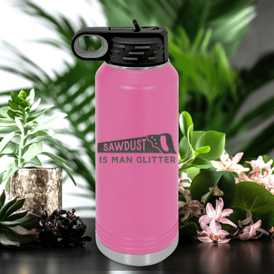 Pink Fathers Day Water Bottle With A Mans Glitter Design