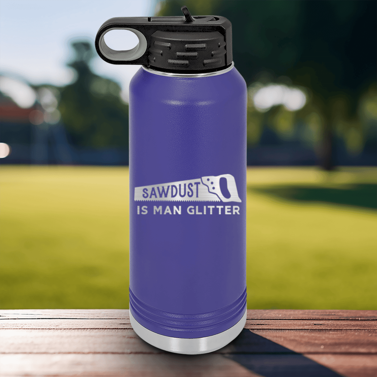 Purple Fathers Day Water Bottle With A Mans Glitter Design