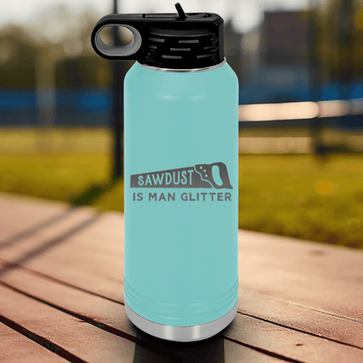 Teal Fathers Day Water Bottle With A Mans Glitter Design