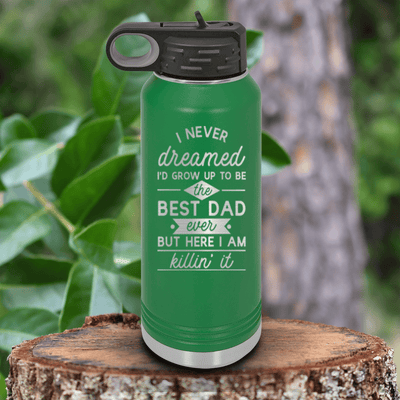 Green Fathers Day Water Bottle With Accomplished Best Dad Design