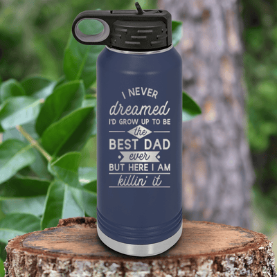 Navy Fathers Day Water Bottle With Accomplished Best Dad Design