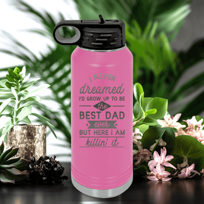 Pink Fathers Day Water Bottle With Accomplished Best Dad Design
