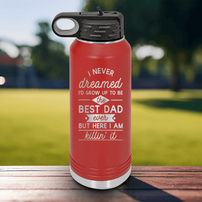 Red Fathers Day Water Bottle With Accomplished Best Dad Design