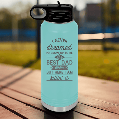 Teal Fathers Day Water Bottle With Accomplished Best Dad Design