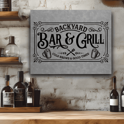 Grey Leather Wall Decor With Backyard Bar Design