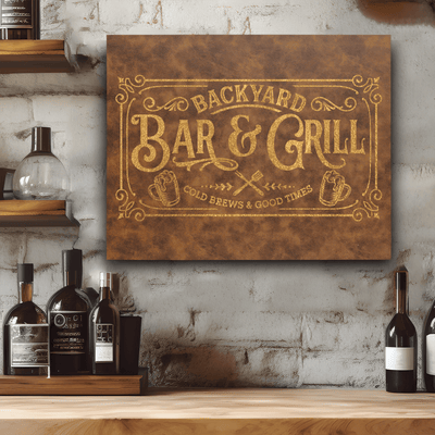 Rustic Gold Leather Wall Decor With Backyard Bar Design
