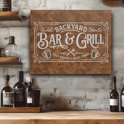 Rustic Silver Leather Wall Decor With Backyard Bar Design