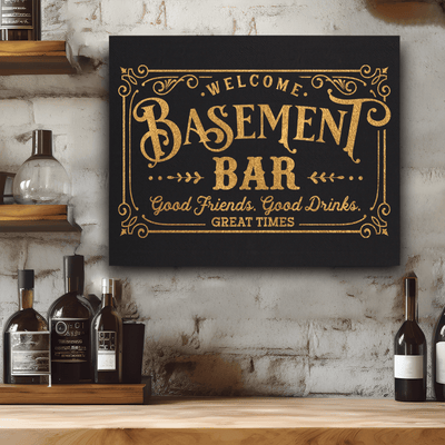 Black Gold Leather Wall Decor With Basement Bar Design