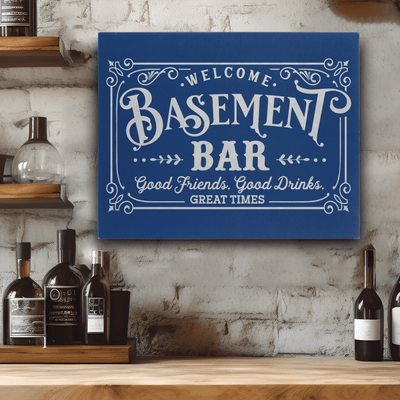 Blue Leather Wall Decor With Basement Bar Design
