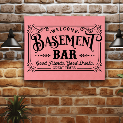 Pink Leather Wall Decor With Basement Bar Design