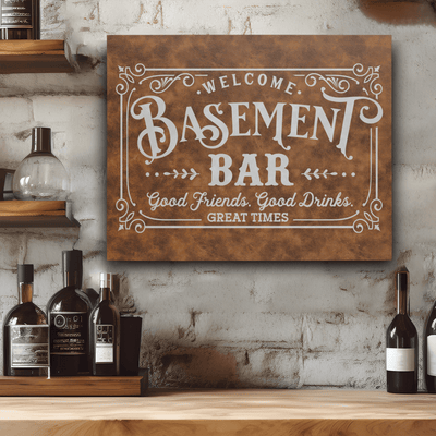 Rustic Silver Leather Wall Decor With Basement Bar Design