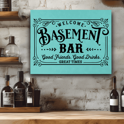 Teal Leather Wall Decor With Basement Bar Design