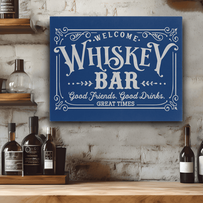 Blue Leather Wall Decor With Basement Whiskey Bar Design