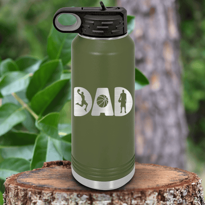 Military Green Basketball Water Bottle With Basketball Dads Statement Design