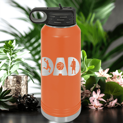 Orange Basketball Water Bottle With Basketball Dads Statement Design
