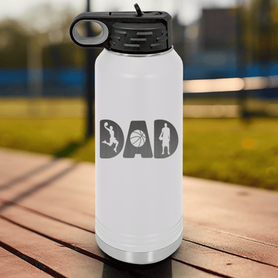 White Basketball Water Bottle With Basketball Dads Statement Design