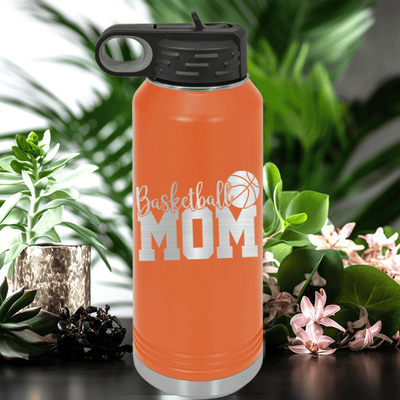 Orange Basketball Water Bottle With Basketball Mom In Words Design