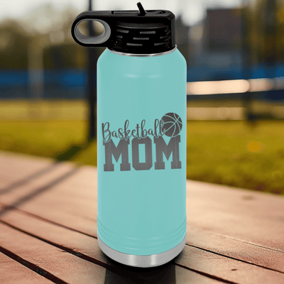 Teal Basketball Water Bottle With Basketball Mom In Words Design