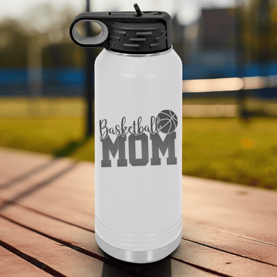 White Basketball Water Bottle With Basketball Mom In Words Design