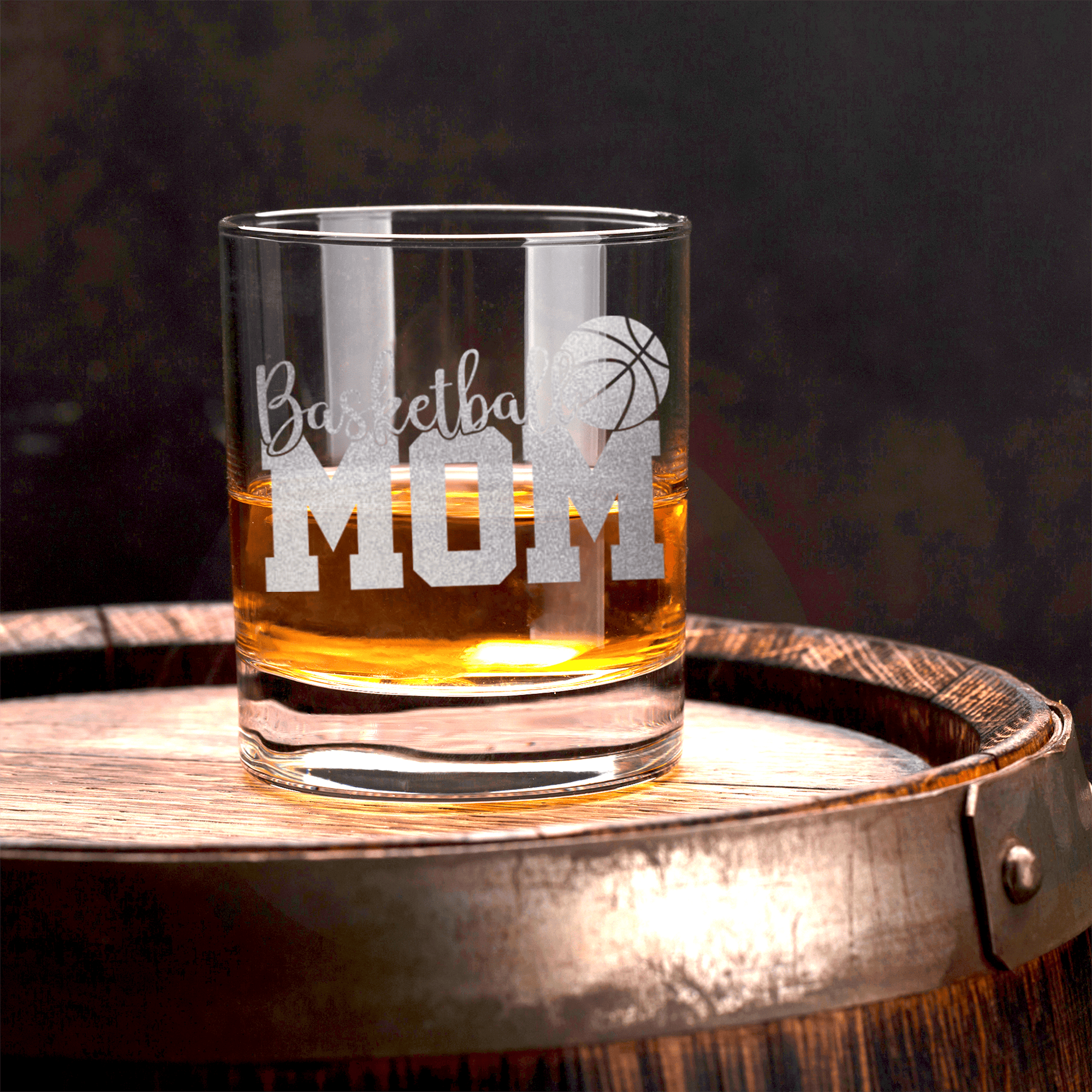 Basketball Mom in Words Whiskey Glass